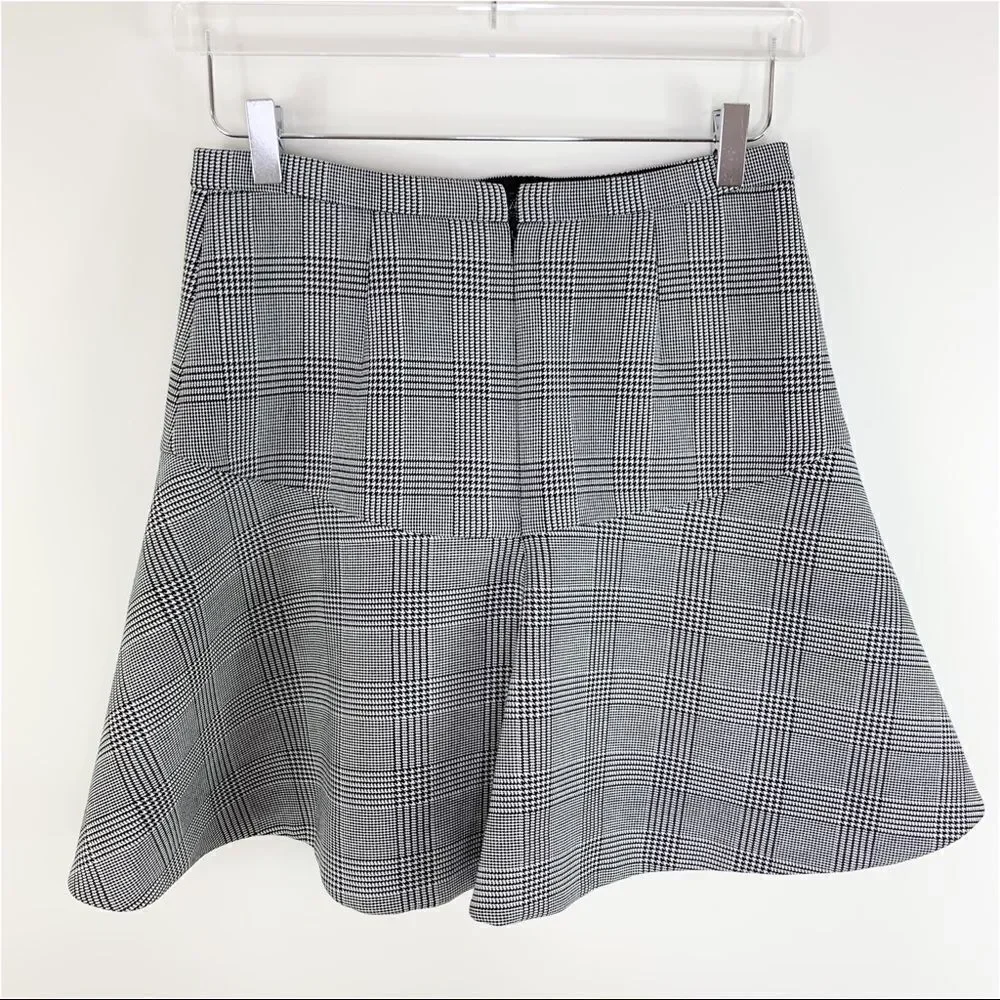 J. Crew Plaza Women’s Skirt Black White Glen‎ Plaid Flared Sz 2 New
